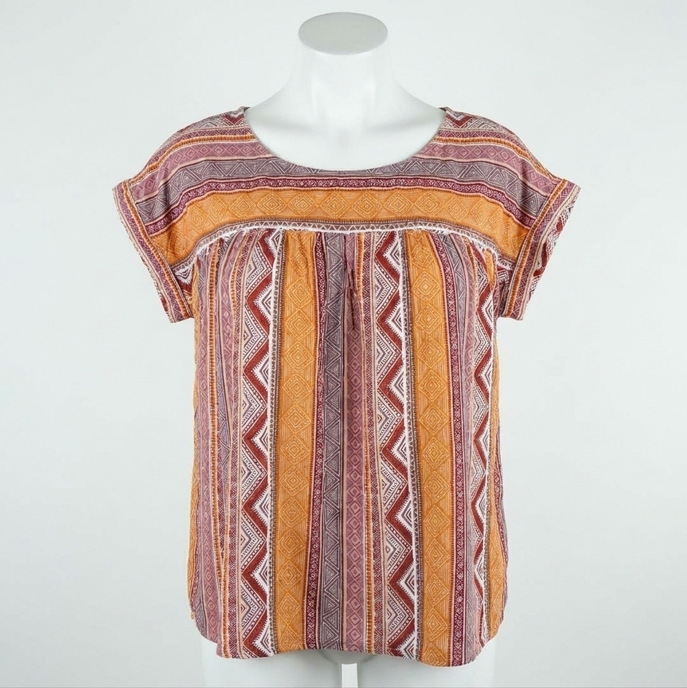 NEW KORI tribal print pleated top in orange/red